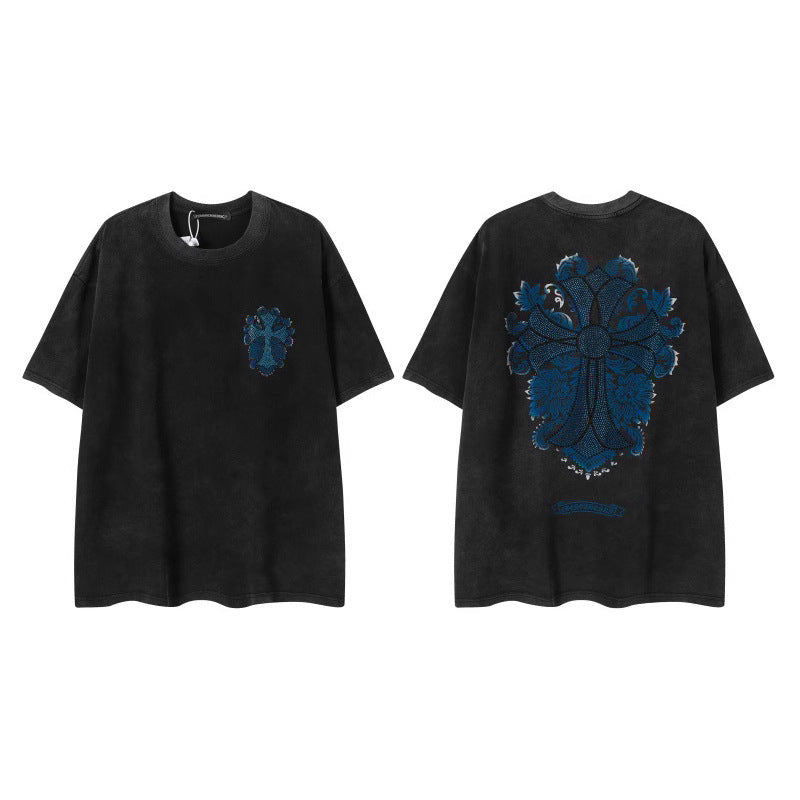 Chrome Heart horseshoe Sanskrit cross fluorescent wings T-shirt