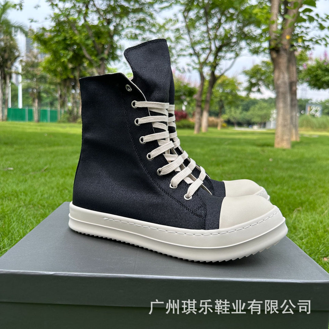 Plus-Size Thick-Soled, Black, Unisex Canvas Sneakers