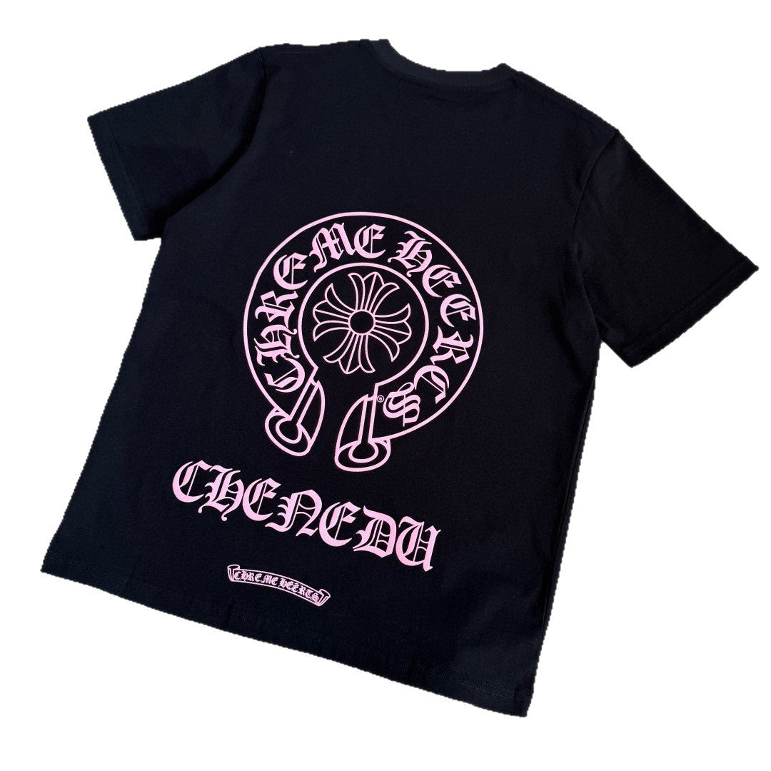 Chrome Hearts Pink Horseshoe Print Short-Sleeve T-Shirt