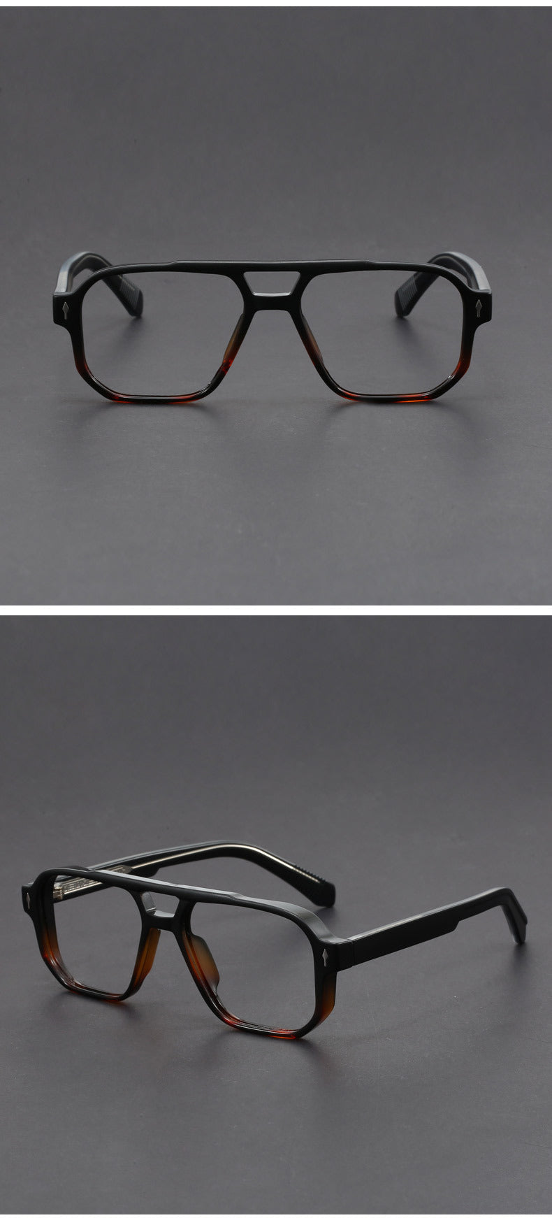 Square double-bridge plano glasses
