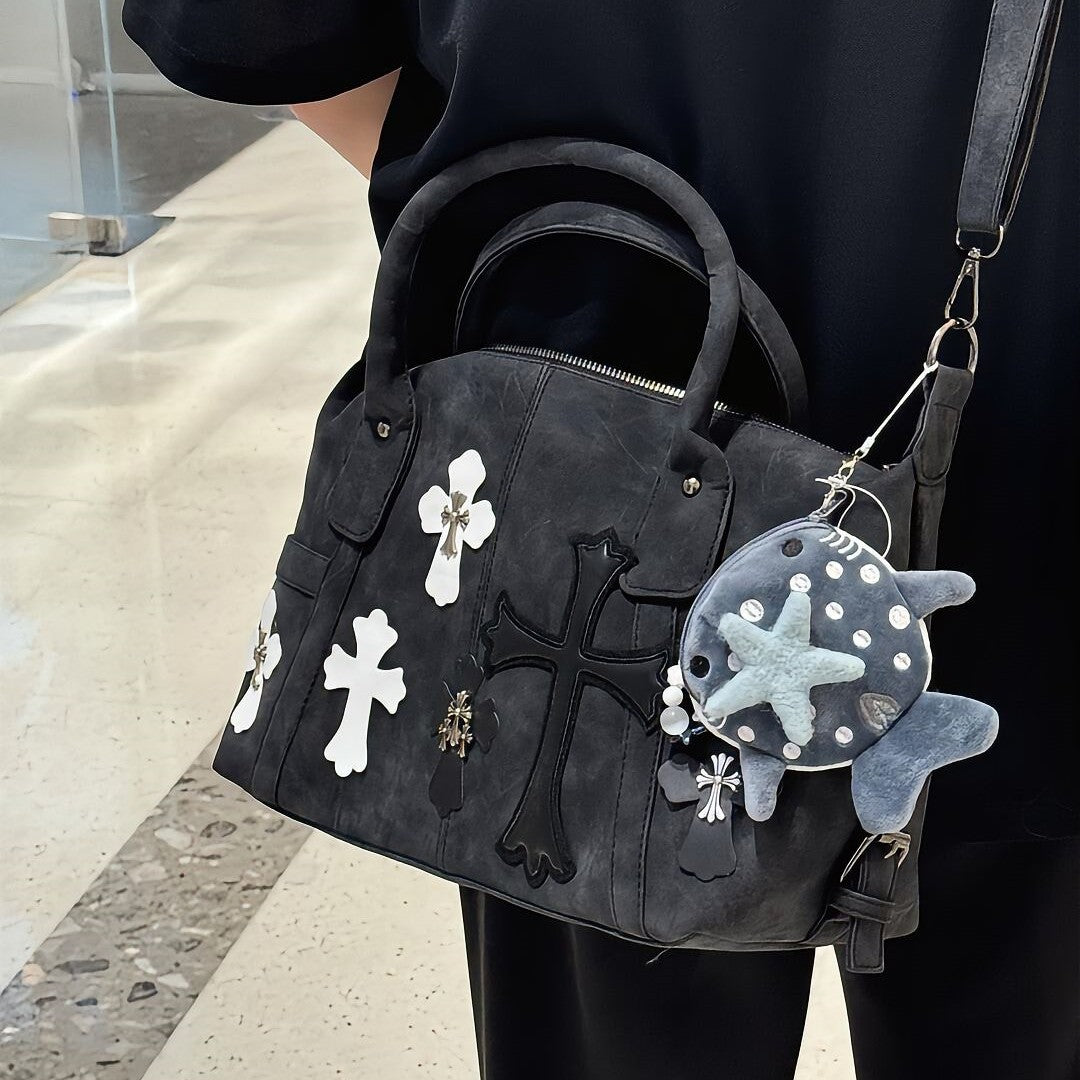 Chrome Hearts Black and White Patchwork Travel Bag