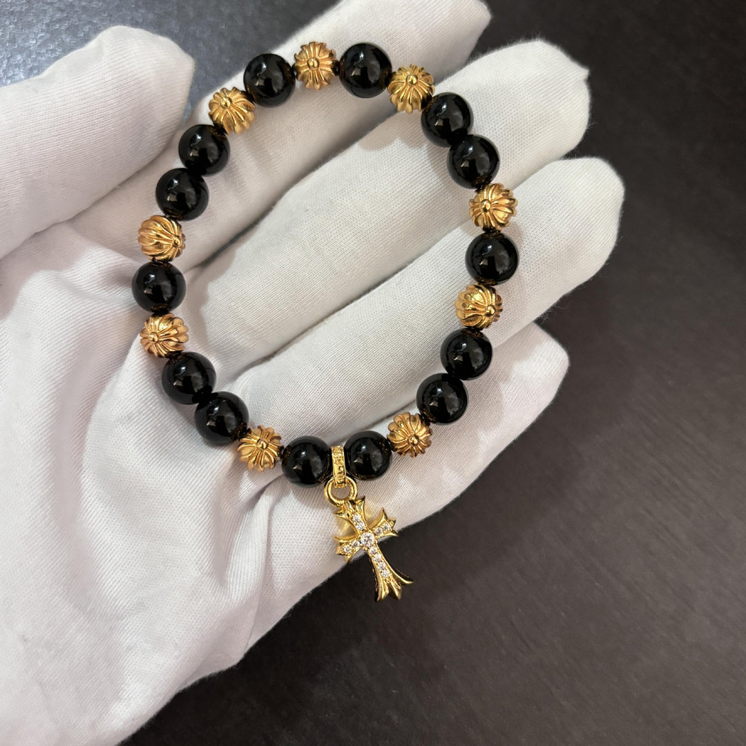 Chrome Hearts Gold Diamond Cross Bracelet