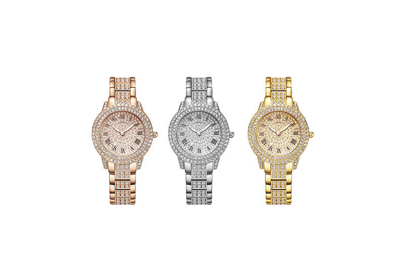 Women's Watch with Roman Numerals and Full Diamond Dial