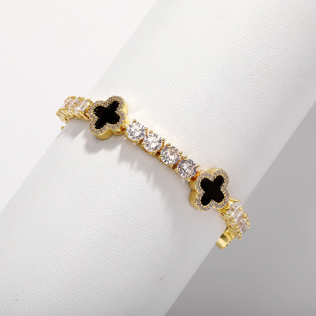 Hip-hop four-leaf clover zircon chain, tennis chain.