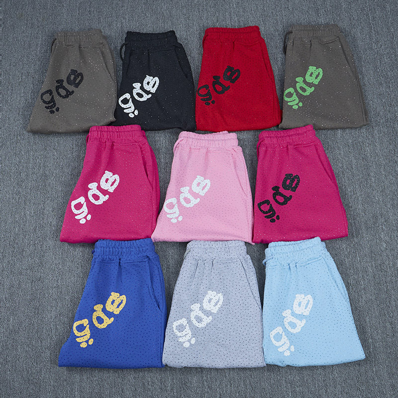 Sp5de five-inch shorts with full-on rhinestone hot-fix design