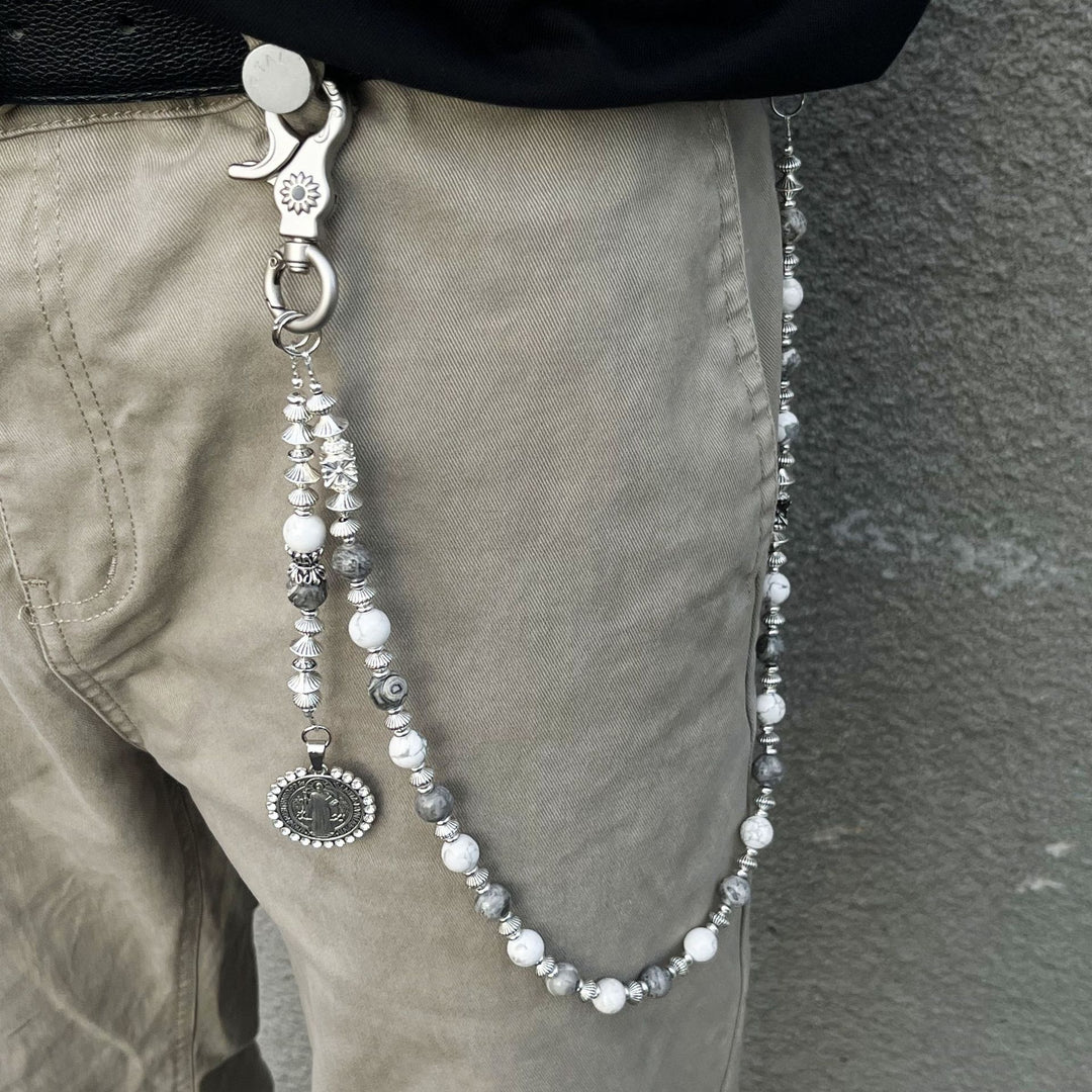 White and Grey Vintage Beaded Handmade Pants Chain