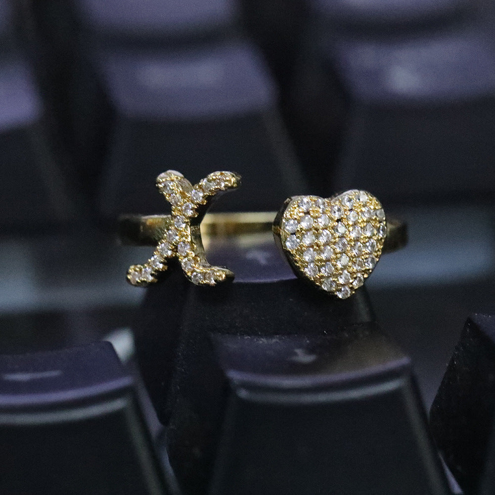 Hip-hop zircon-encrusted 26 English letters ring