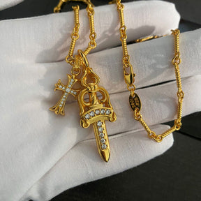 chrome hearts sword cross gold necklace