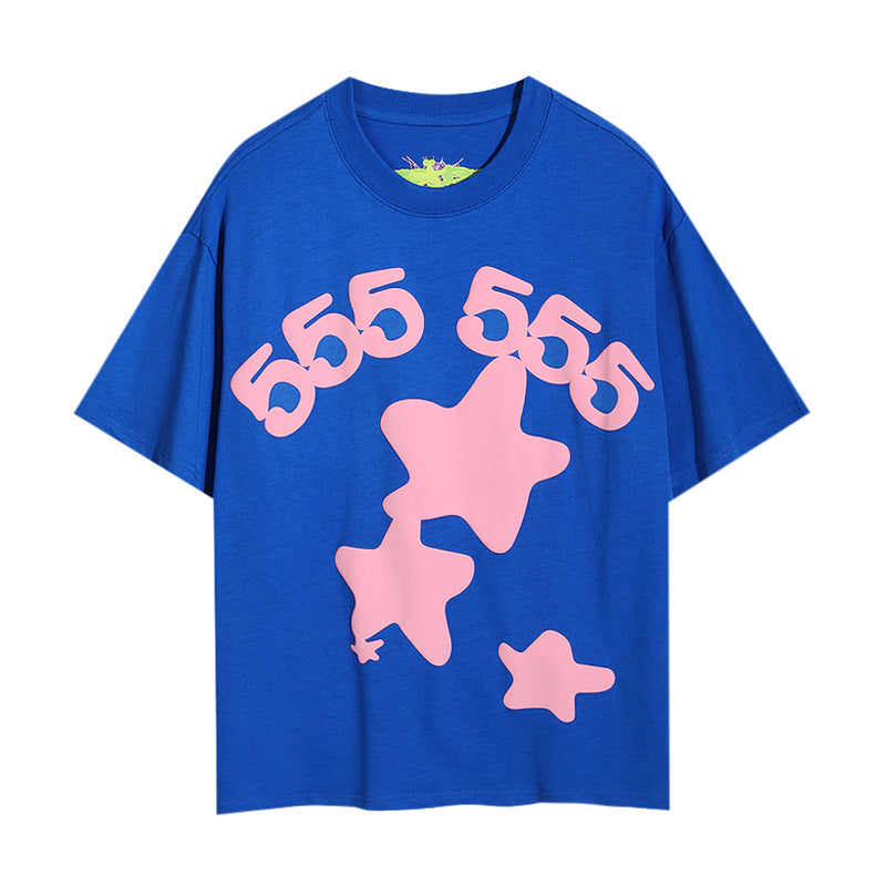 Sp5der foam letter 555 spider web print short-sleeved T-shirt
