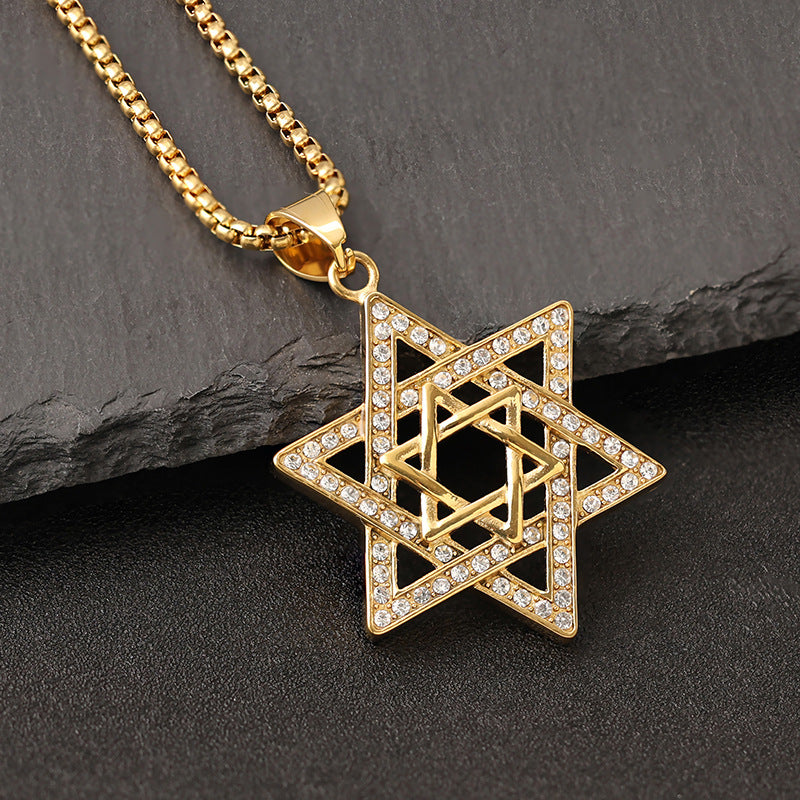 star of david necklace diamond-studded double-layer necklace