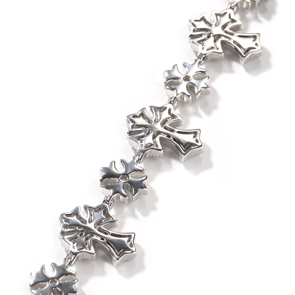 Hip-Hop Snowflake & Cross Bracelet with Rhinestone Accents