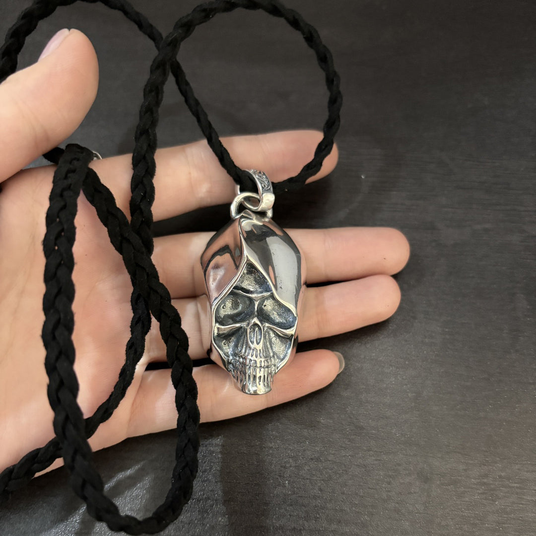 Hooded Skull Leather Cord Necklace