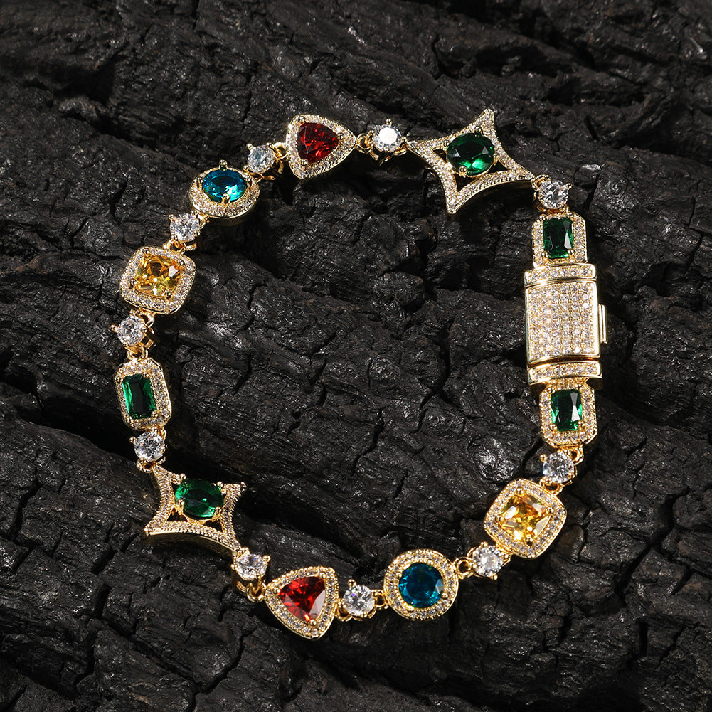 Hip-hop style zircon and colored diamond necklace