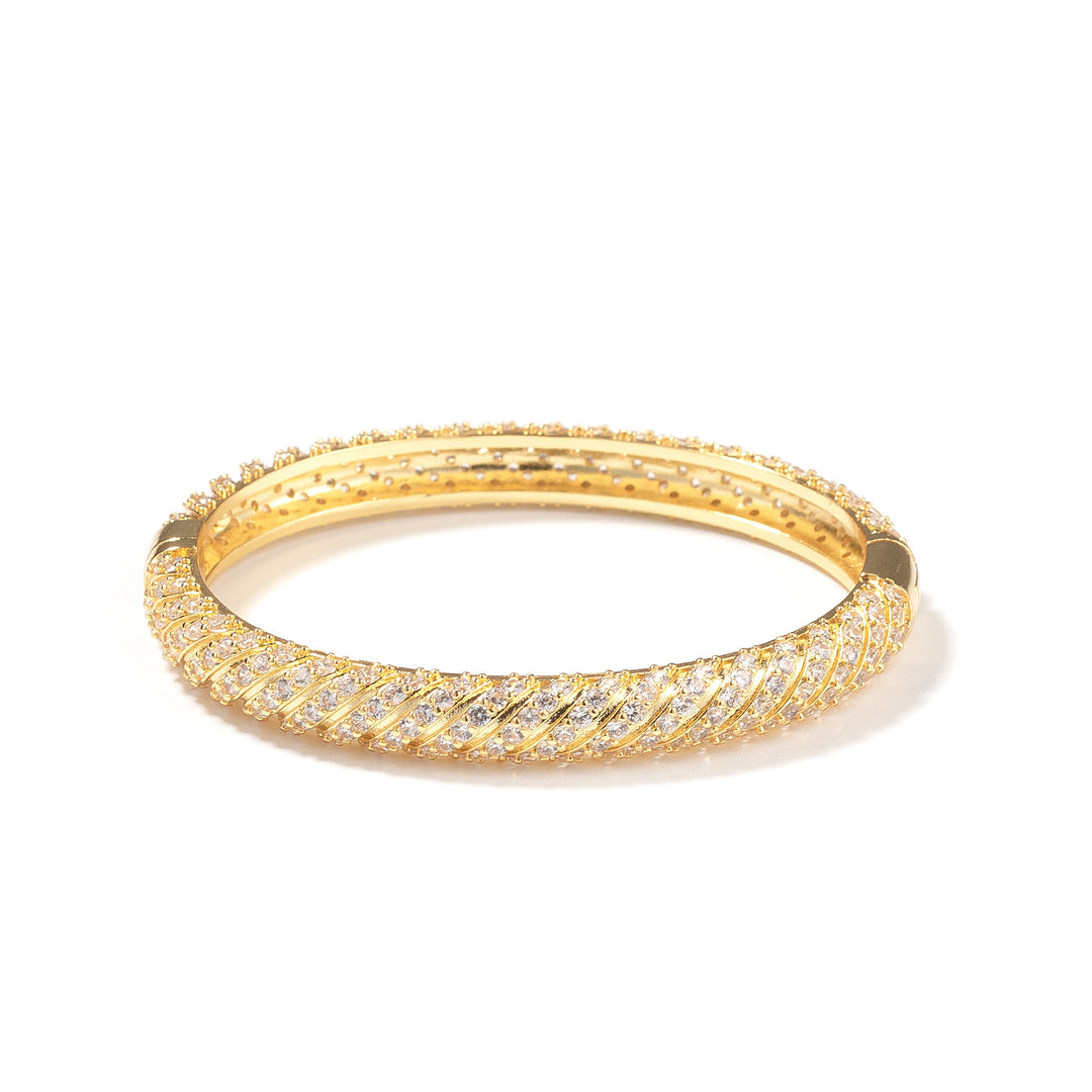 9mm Twill-Patterned, Full-Pavé Twisted Diamond Bangle