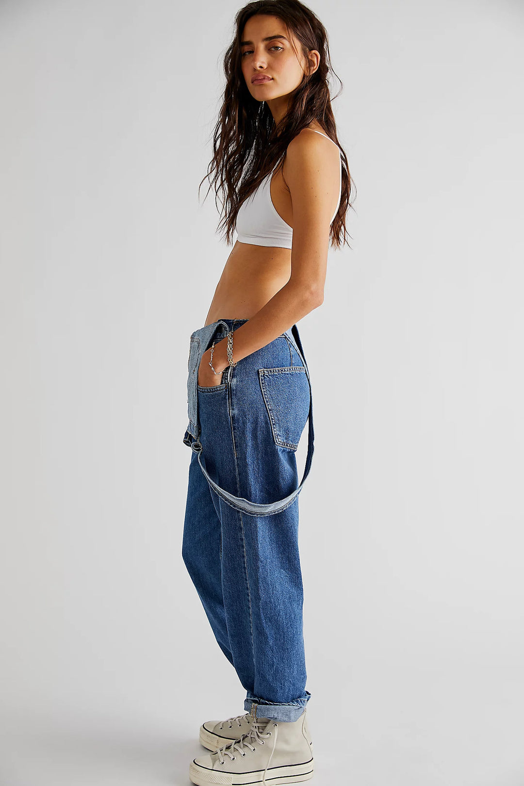 Washed Loose-Fit Denim Overalls