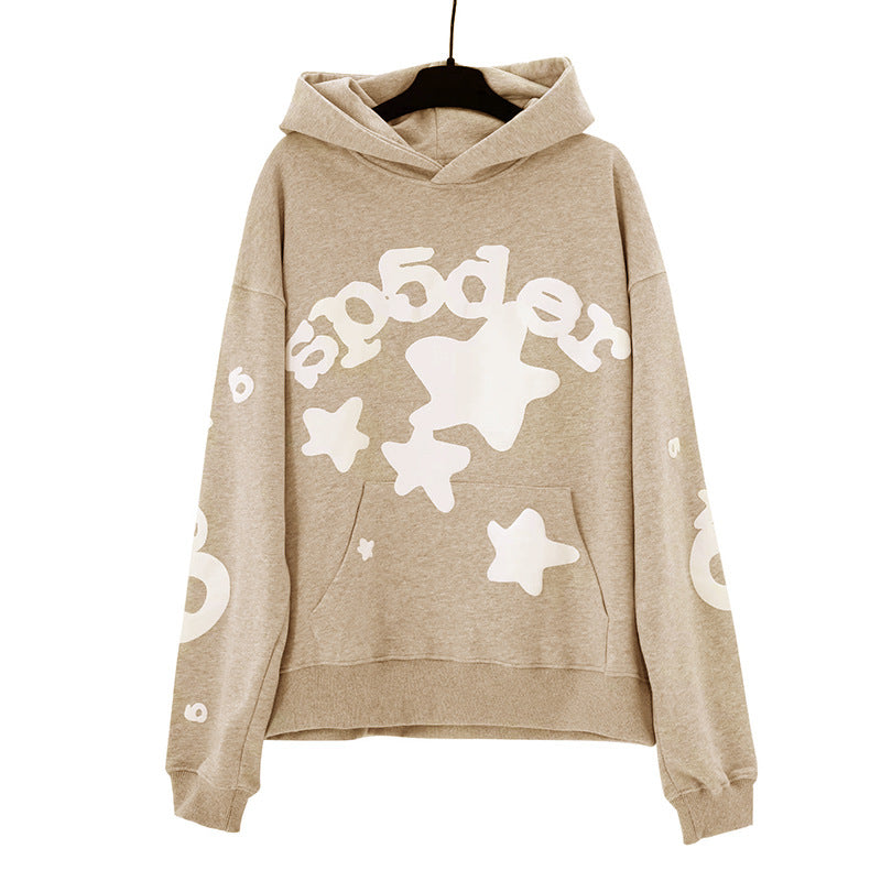 Sp5der fleece-lined hoodie with spiderweb print.