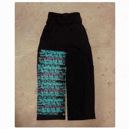 Red and green code series printed wide-leg pants