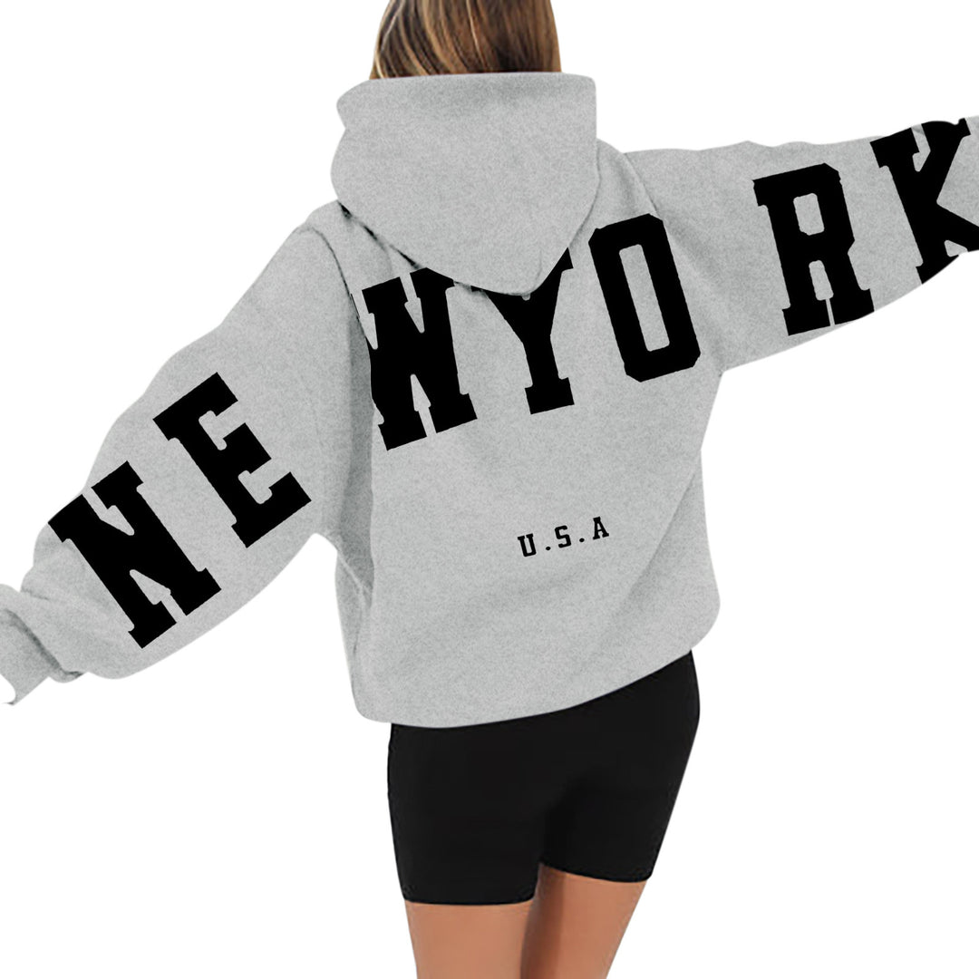 wyo newyork letter print hoodie, loose fit, oversized hoodie