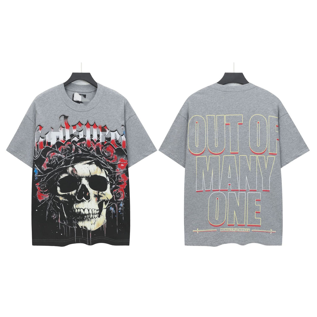 Skull Man rock band print hip-hop loose T-shirt