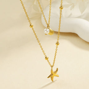 starfish necklace pearl double-layered necklace