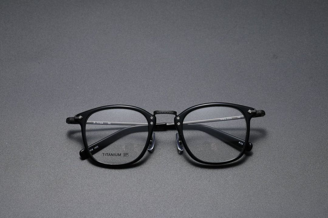 Square retro acetate titanium frame eyeglasses