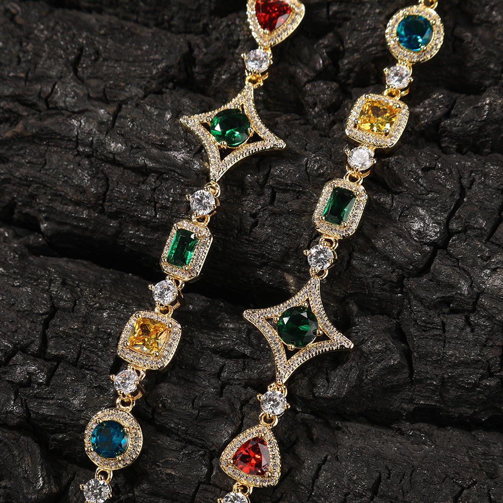 Hip-hop style zircon and colored diamond necklace