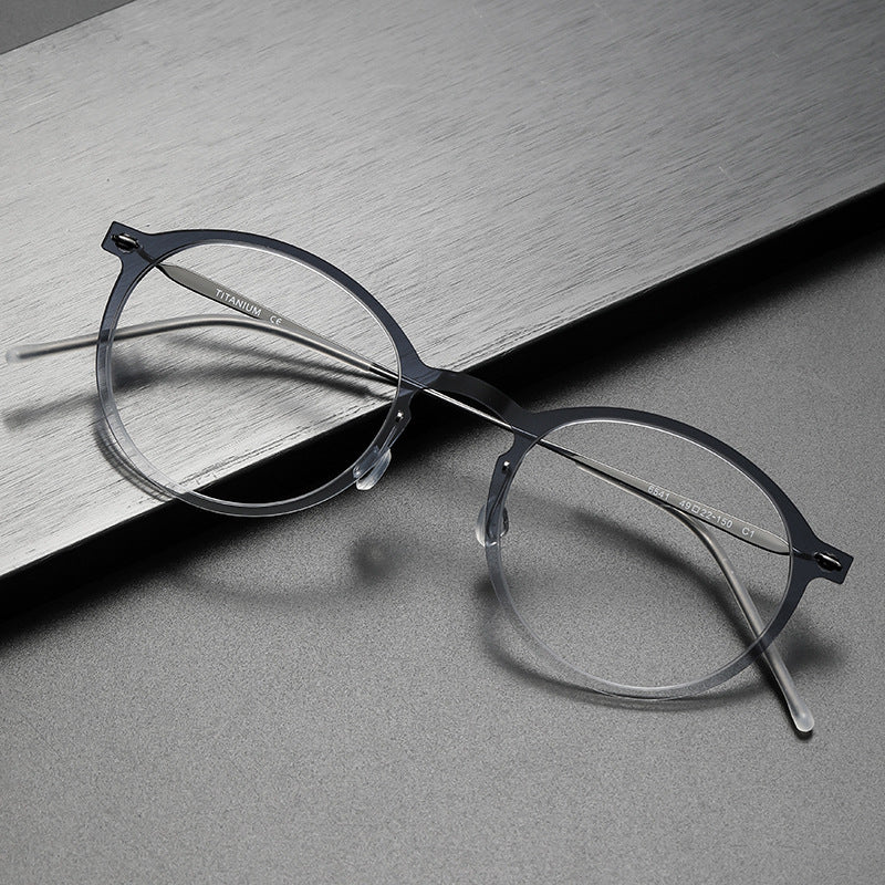 Clear Round Eyeglasses with Titanium Temples