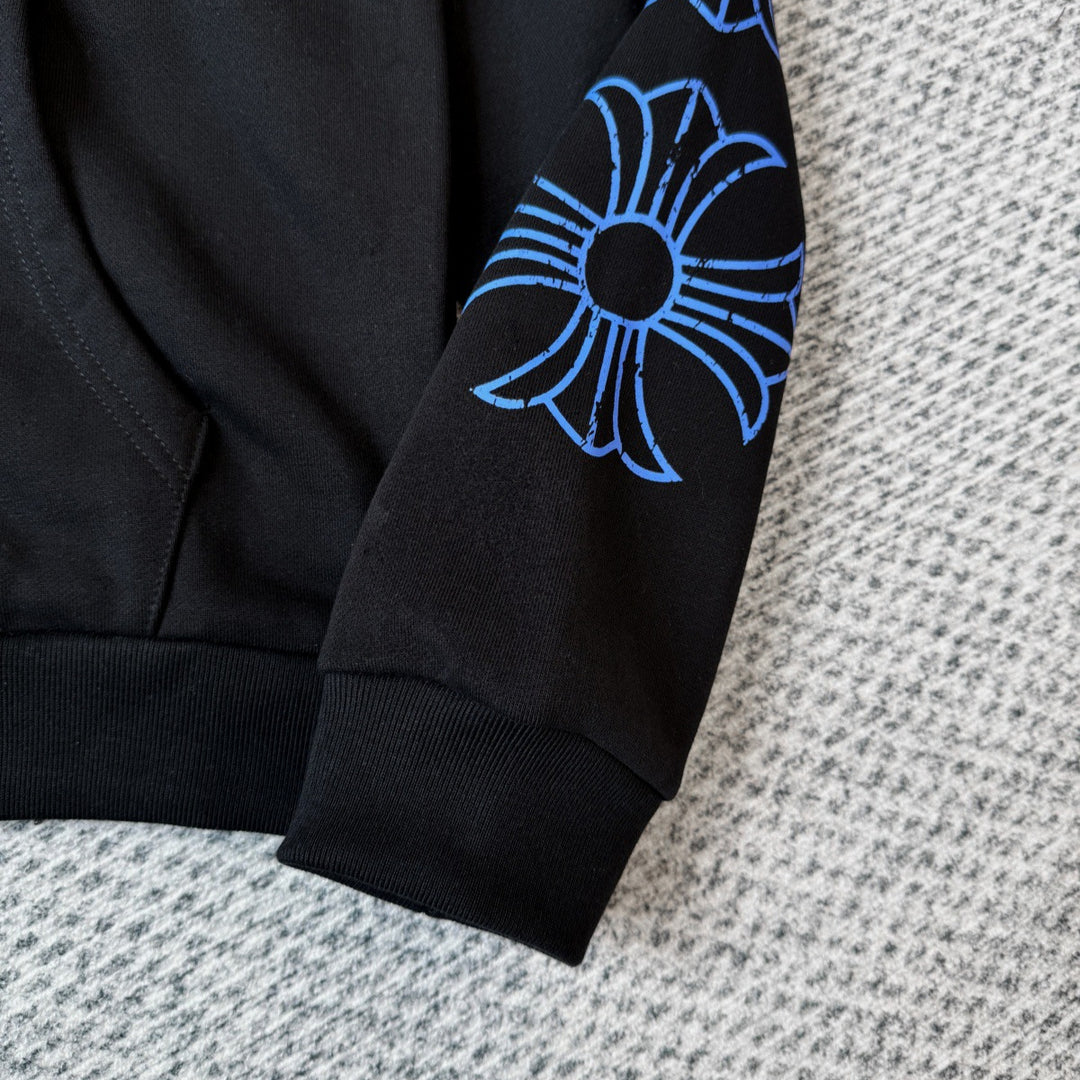 Chrome Hearts blue horseshoe hooded zip-up jacket