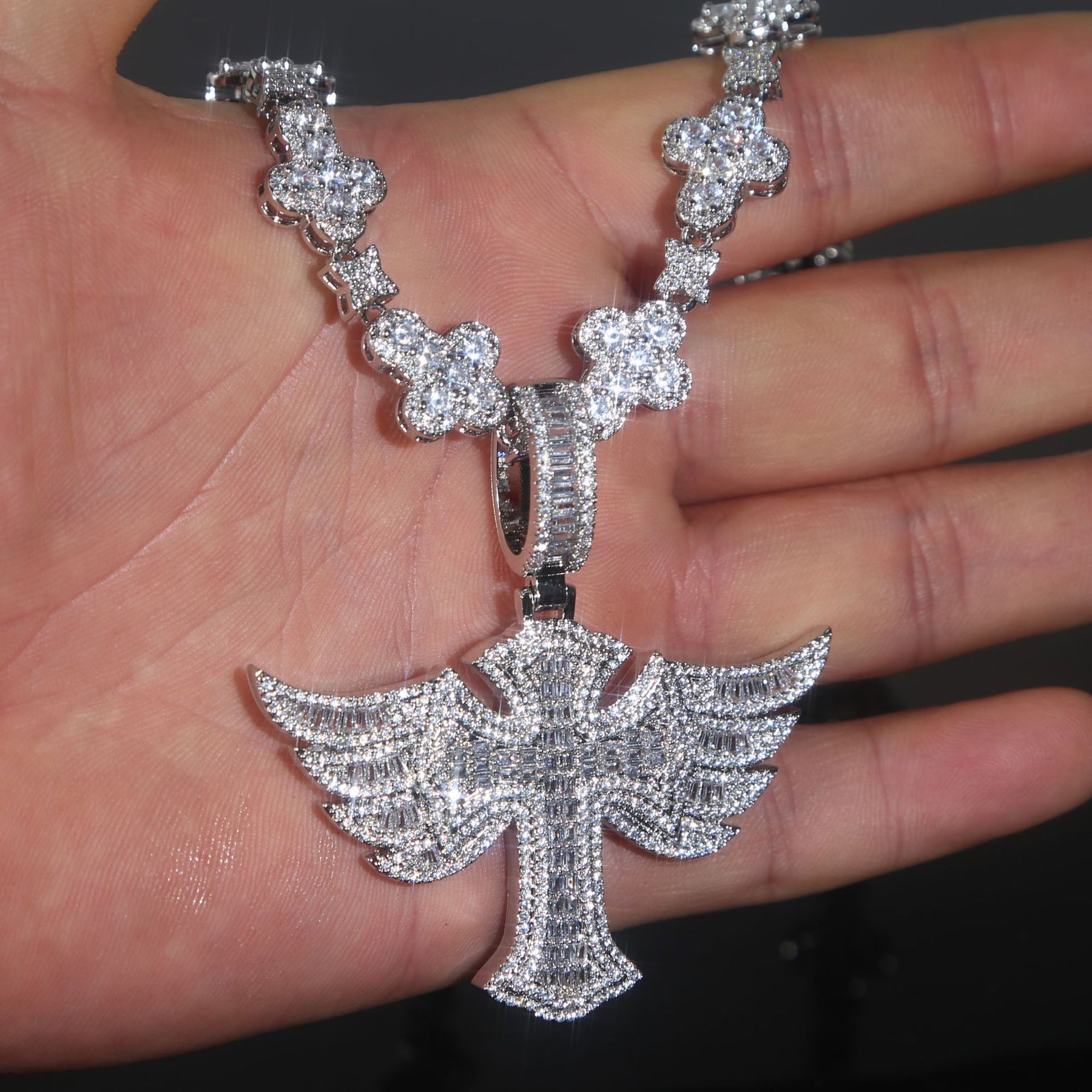 Diamond-Studded Hip Hop Zircon Cross Tennis Chain