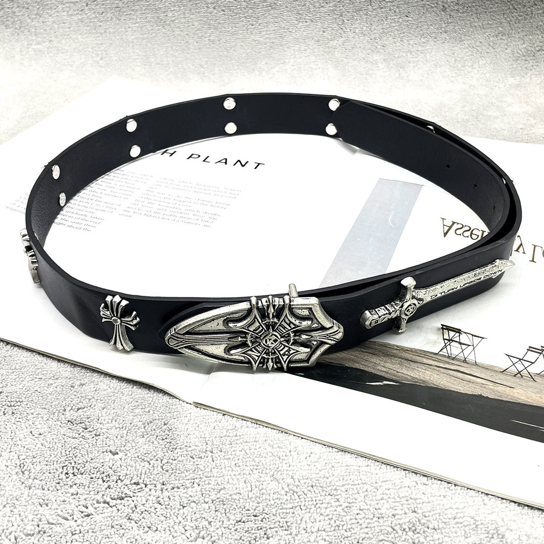 Retro sword and shield punk style cross belt