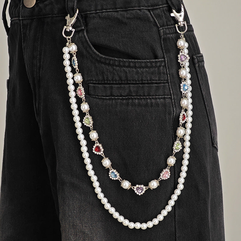 Rhinestone & Pearl Jewelry Set: Bracelet, Necklace, and Waist Chain
