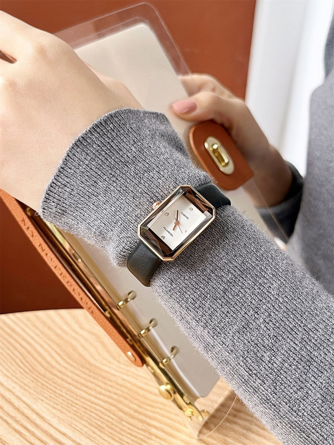 Rectangular Watch with Diamond Accents and Rhombus Dial