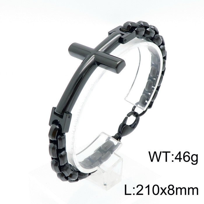 Personalized stainless steel men's cross square pearl bracelet