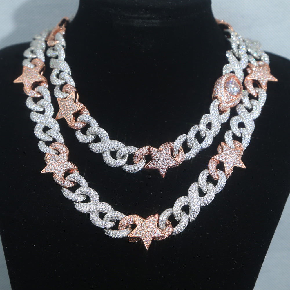 Hip-hop figure-eight Cuban chain two-tone star and eye pendant