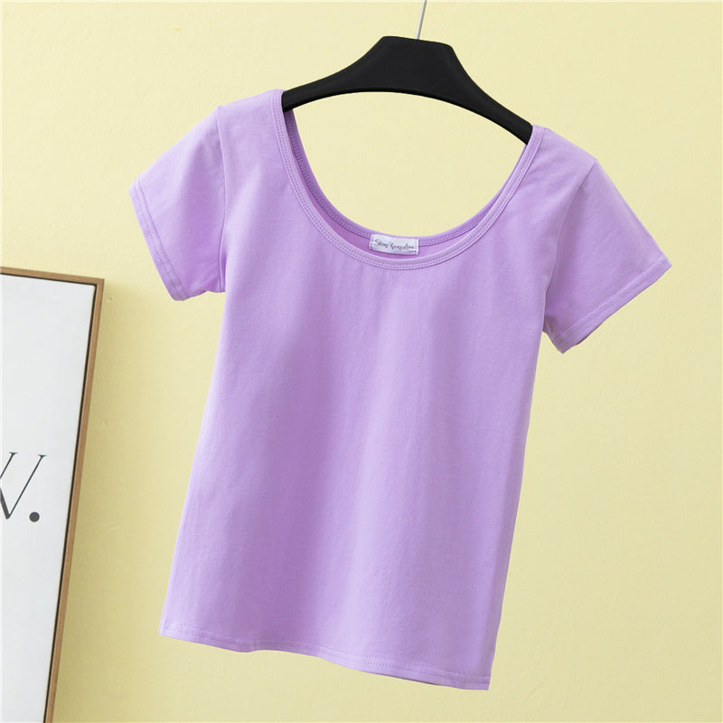 Summer slim fit large U-neck short-sleeved T-shirt