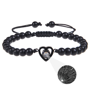 Pink zebra stone beaded heart-shaped projection bracelet