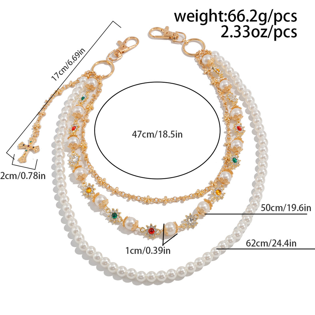 Pearl, Multi-Gemstone, Cross & Floral Pant Chain