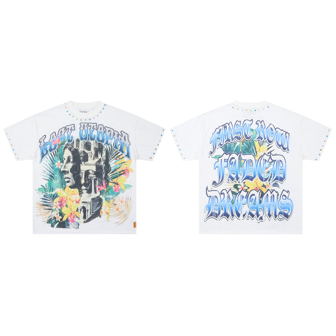 FIRST ROW LOST UTOPIA UNIVERSE CROPPED TEE White
