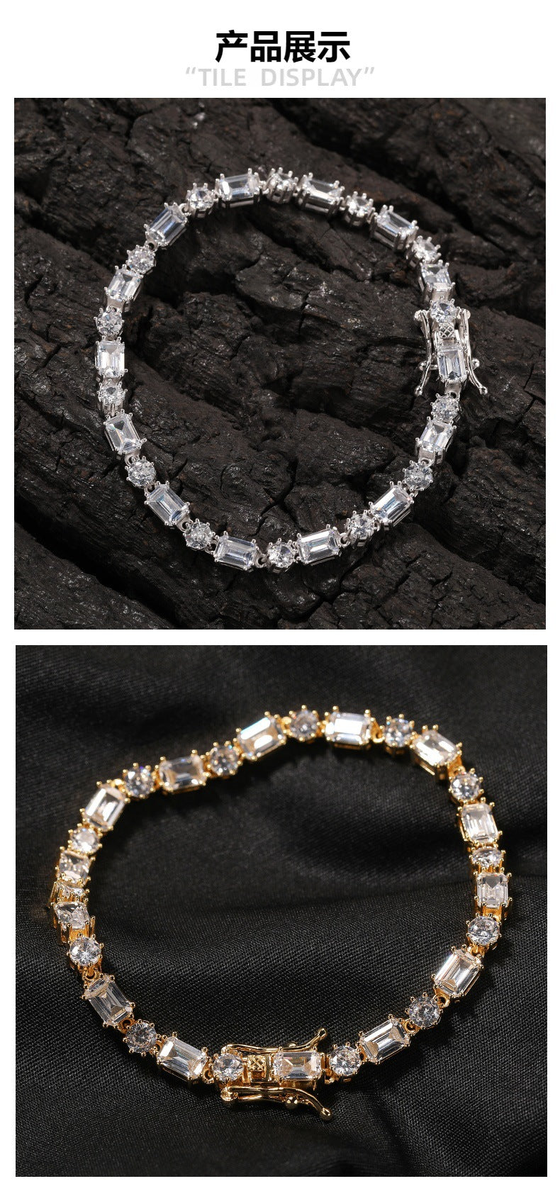 Mixed Square & Round Zirconia Tennis Bracelet