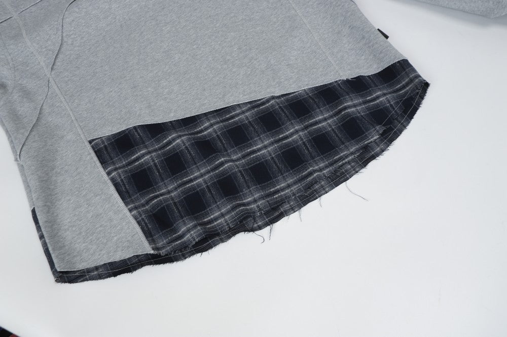 Faux Two-Piece Plaid Hooded Sweatshirt