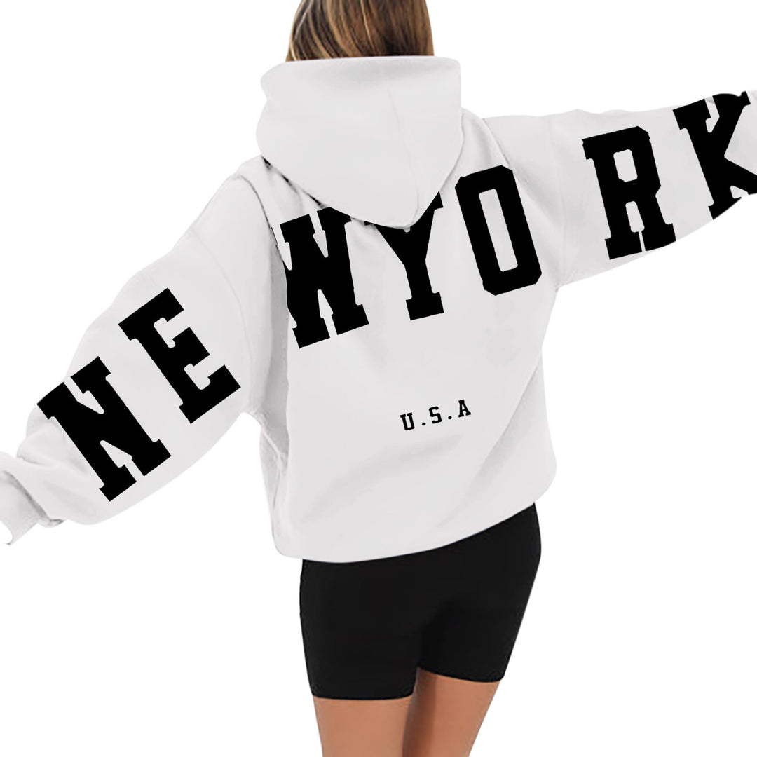 wyo newyork letter print hoodie, loose fit, oversized hoodie