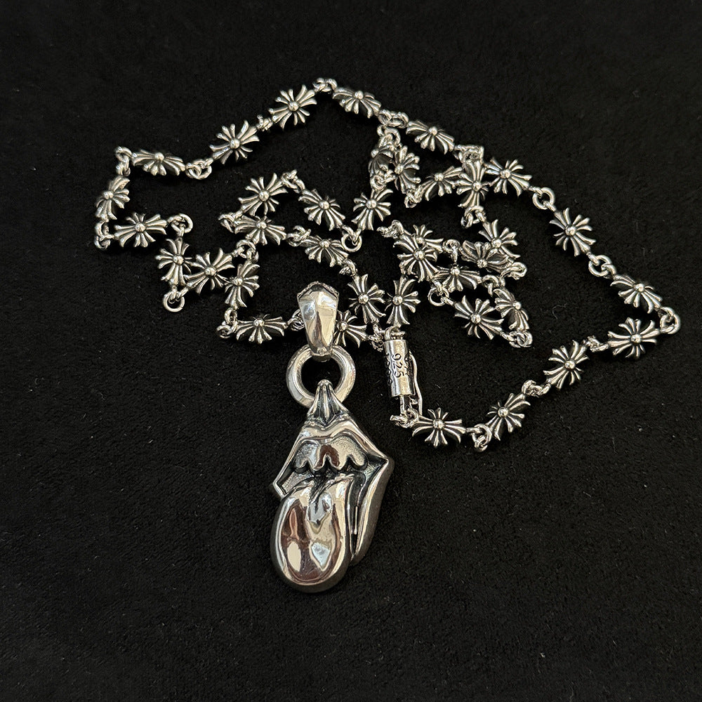Chrome Hearts fashionable big tongue pendant cross chain necklace