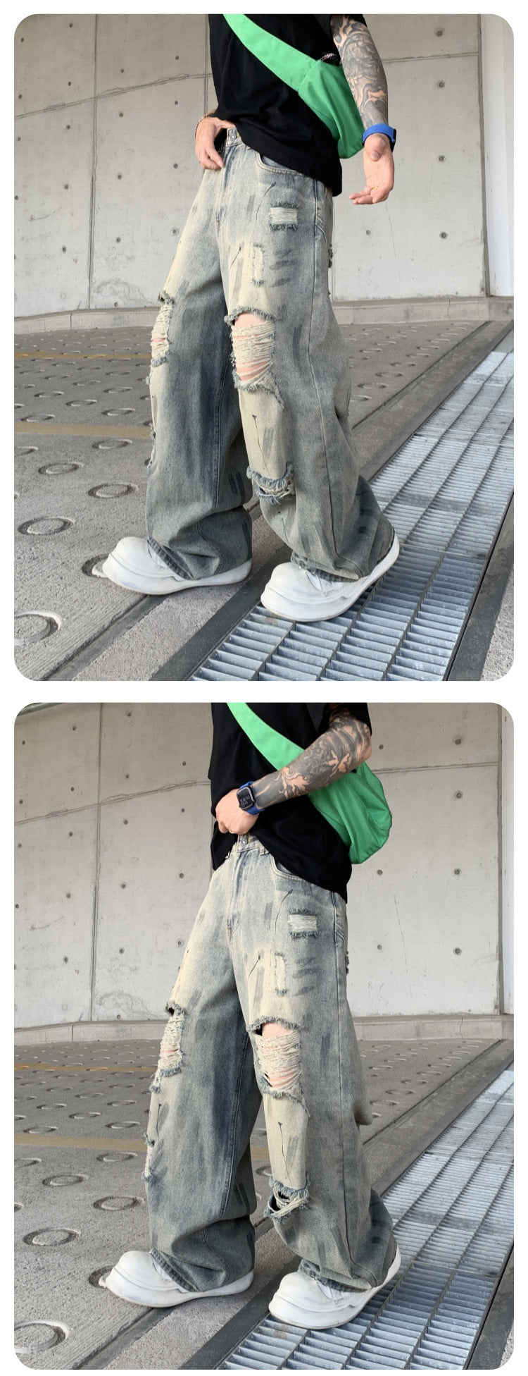 Wasteland-Style Distressed Loose-Fit Scythe Cut Jeans