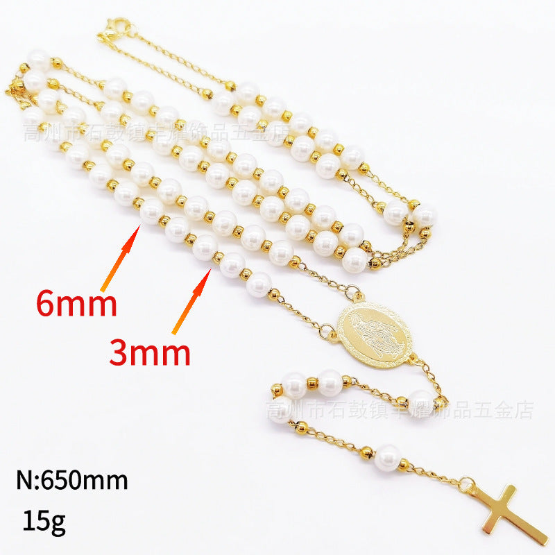 rosary necklace 6mm cross necklace