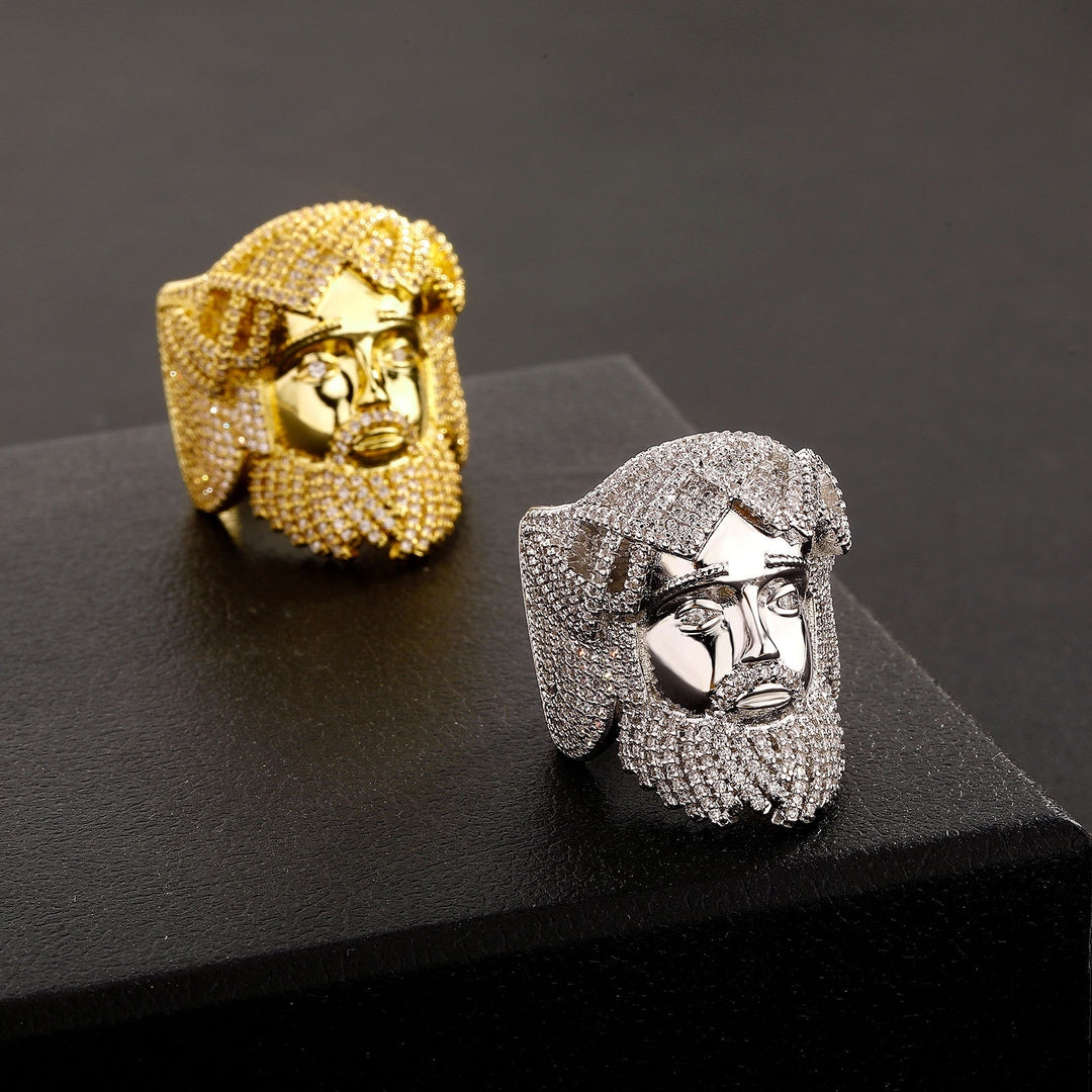 Copper Ring with Zirconia Inlay and Embossed Portrait Design