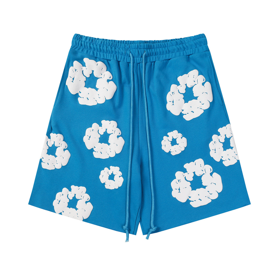 Foamed Kapok Flower Loose-Fitting Short-Sleeved Shorts