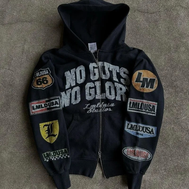 NO GUTS NO GLORY Route 66 Motorcycle Club Zip-up Hoodie