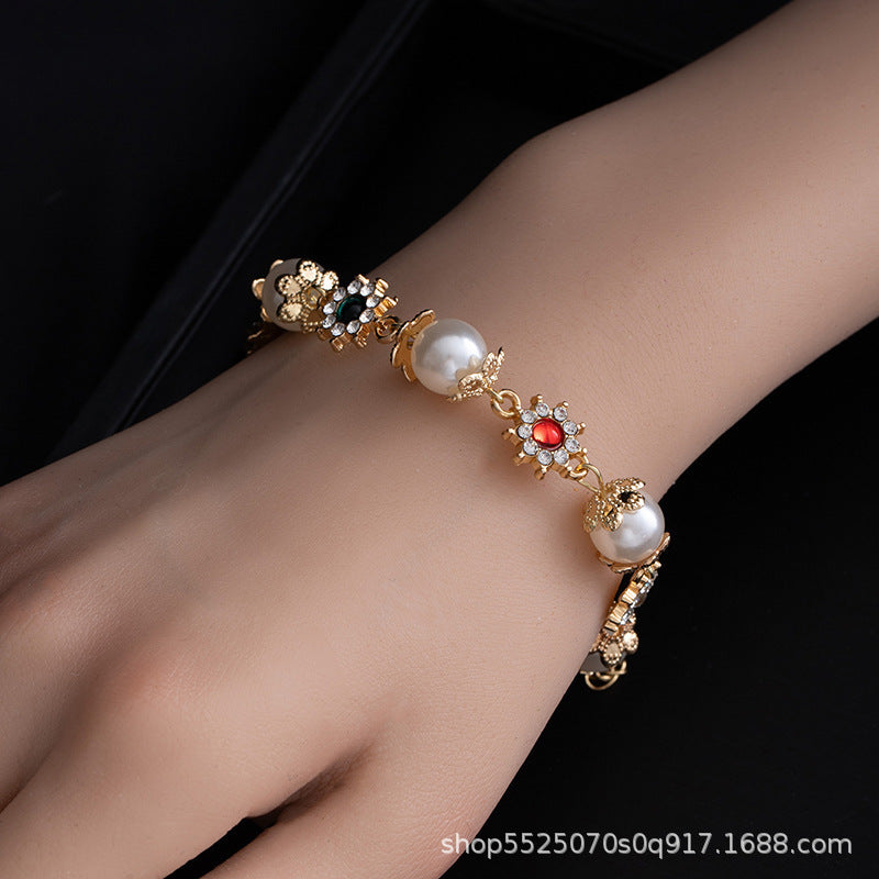 Rhinestone & Pearl Jewelry Set: Bracelet, Necklace, and Waist Chain