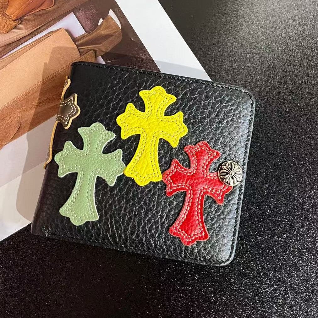 Chrome Hearts Leather Colorful Cross Patch Wallet