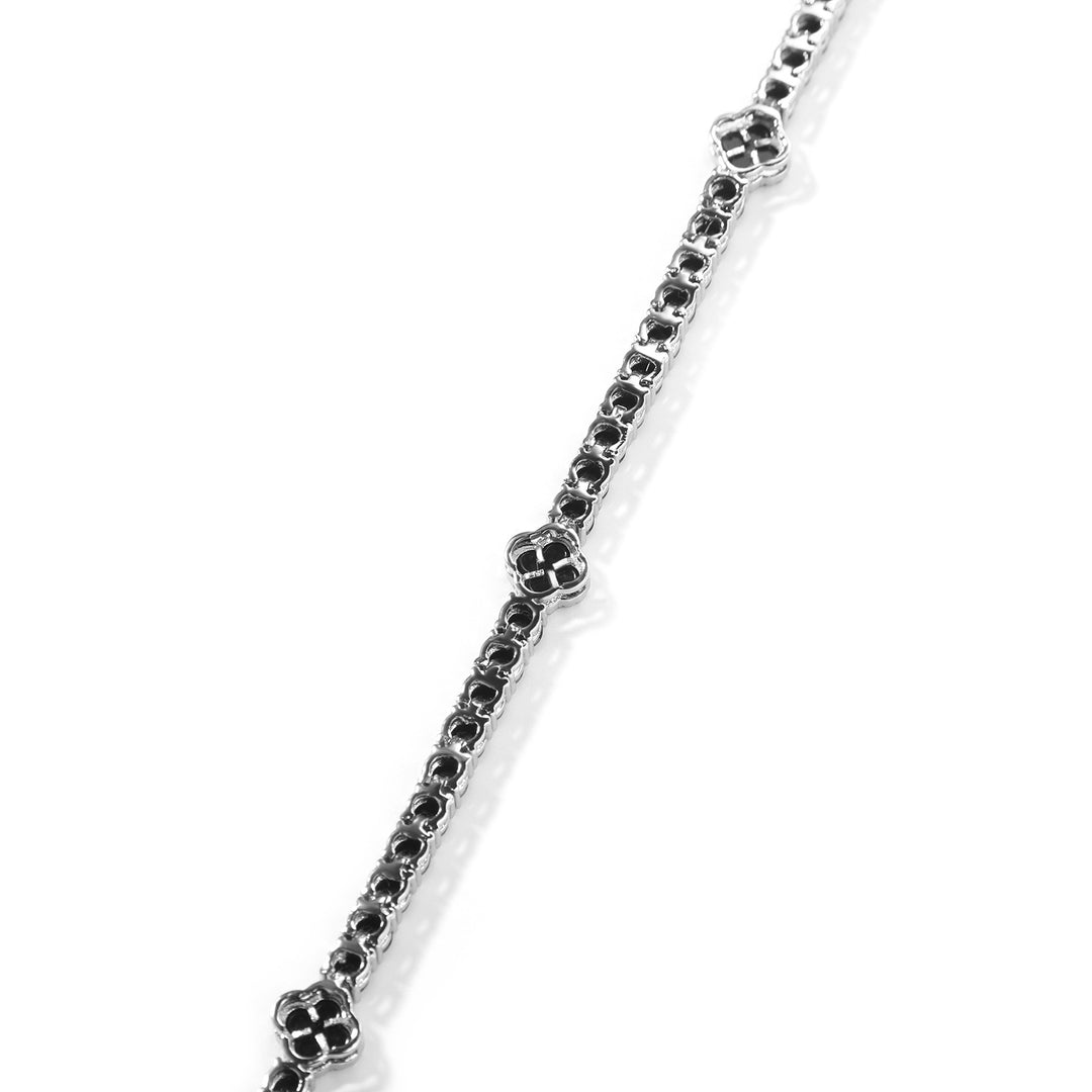 Silver Black Buckle Four-Leaf Clover Tennis Chain Necklace
